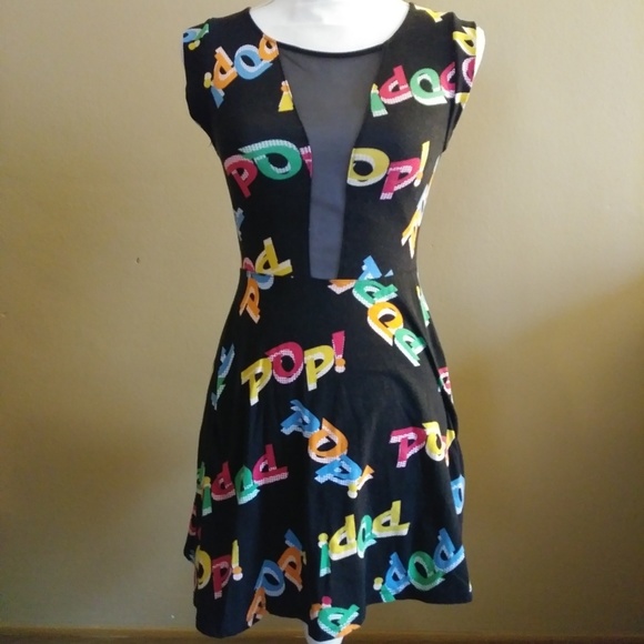 Black Pop! Comic Style Mini Dress See Through Back - Picture 1 of 3